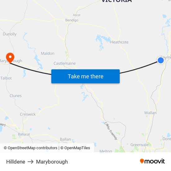 Hilldene to Maryborough map