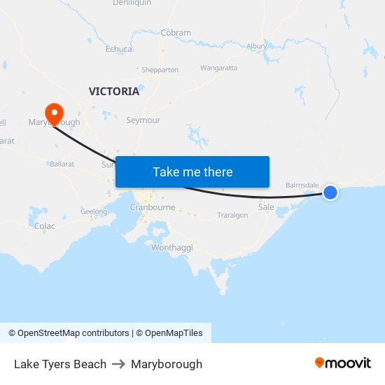 Lake Tyers Beach to Maryborough map