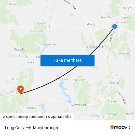 Long Gully to Maryborough map