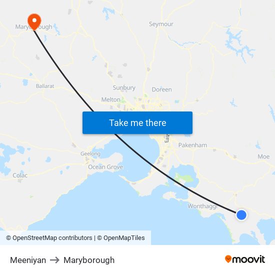 Meeniyan to Maryborough map