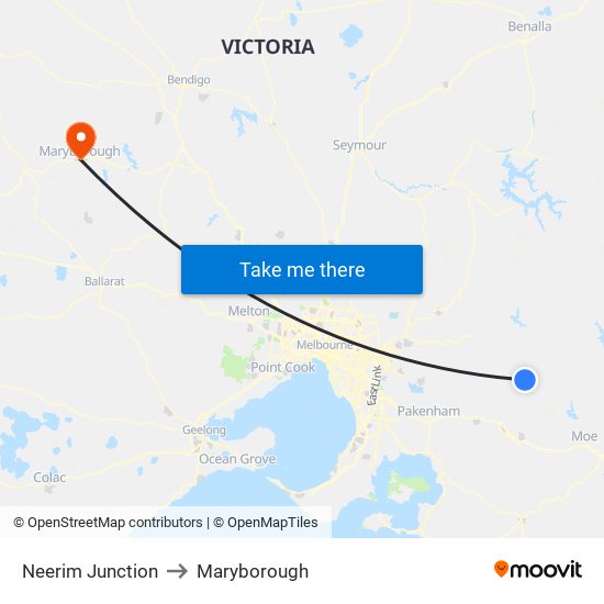 Neerim Junction to Maryborough map