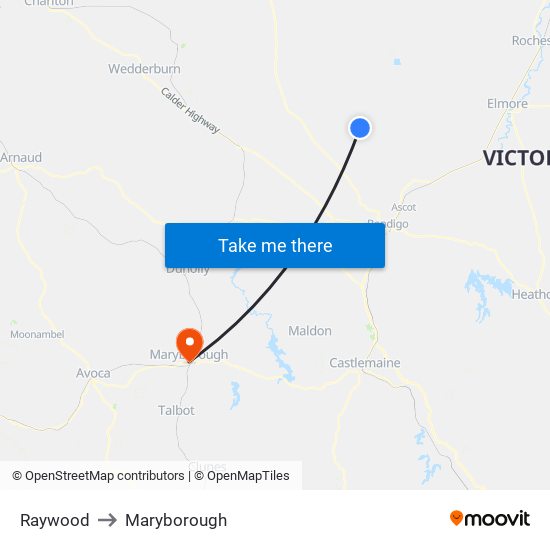 Raywood to Maryborough map