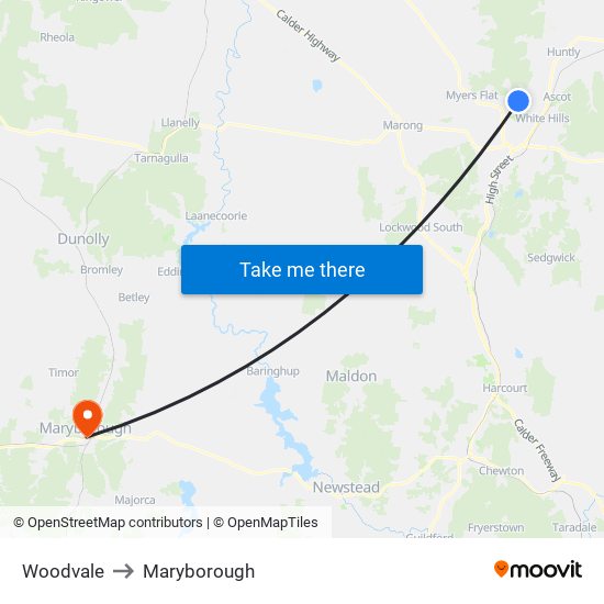 Woodvale to Maryborough map
