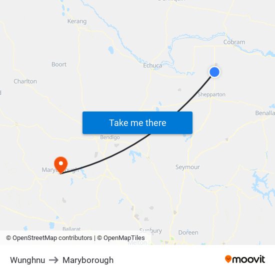 Wunghnu to Maryborough map