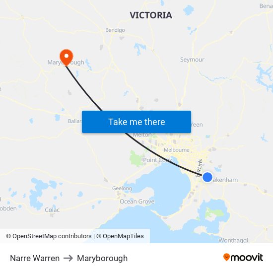 Narre Warren to Maryborough map