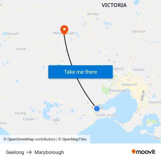 Geelong to Maryborough map