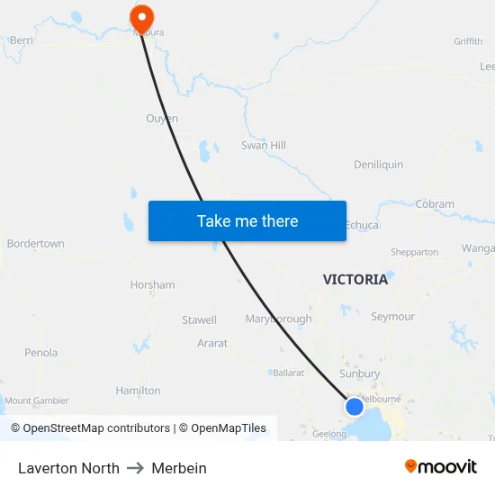 Laverton North to Merbein map