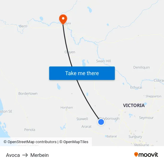 Avoca to Merbein map