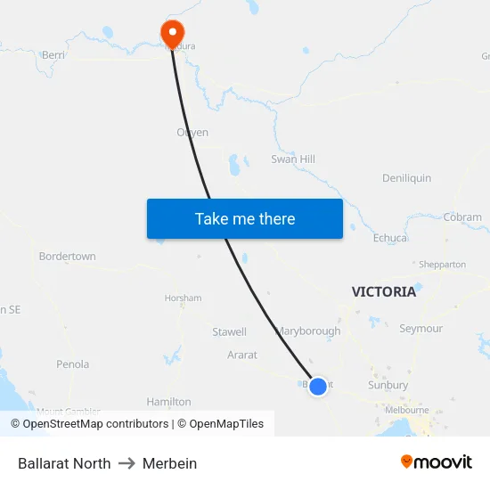 Ballarat North to Merbein map