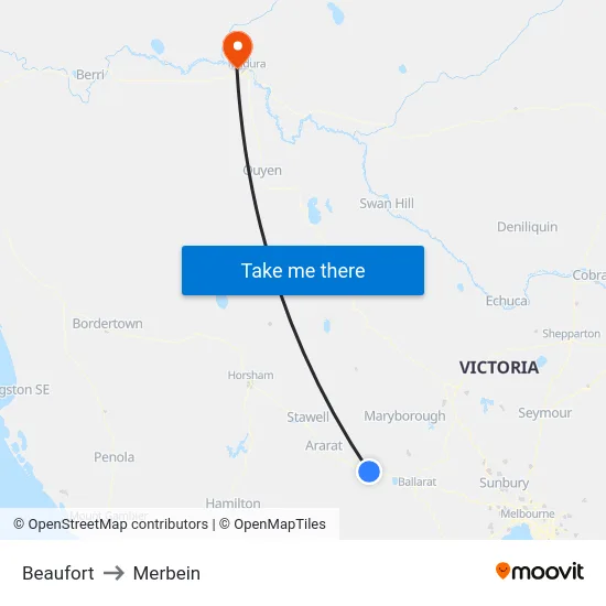 Beaufort to Merbein map