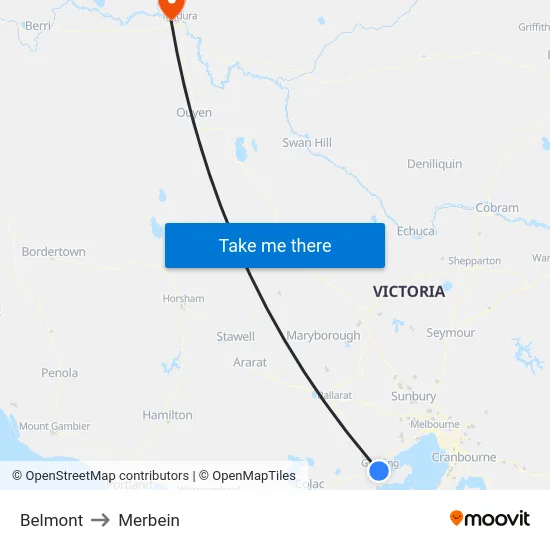 Belmont to Merbein map