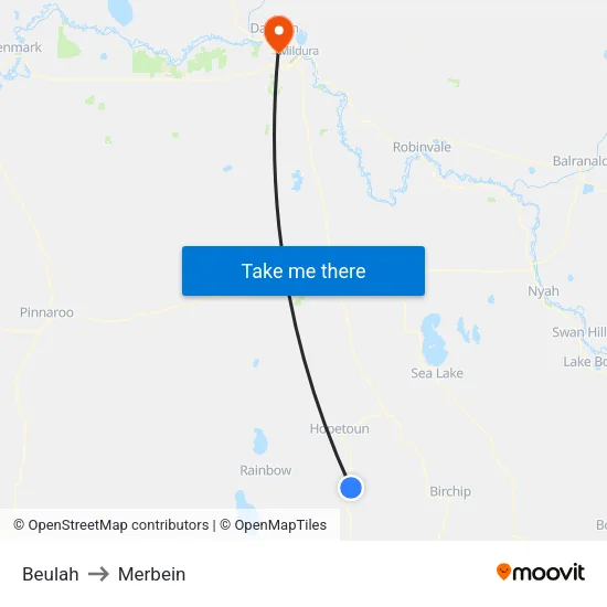 Beulah to Merbein map