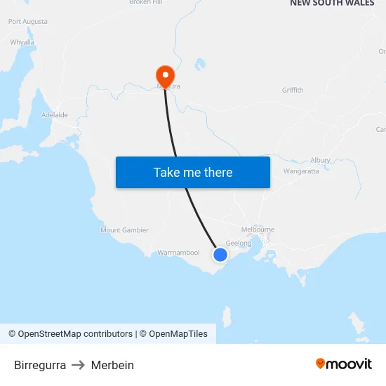 Birregurra to Merbein map