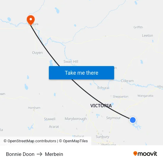 Bonnie Doon to Merbein map