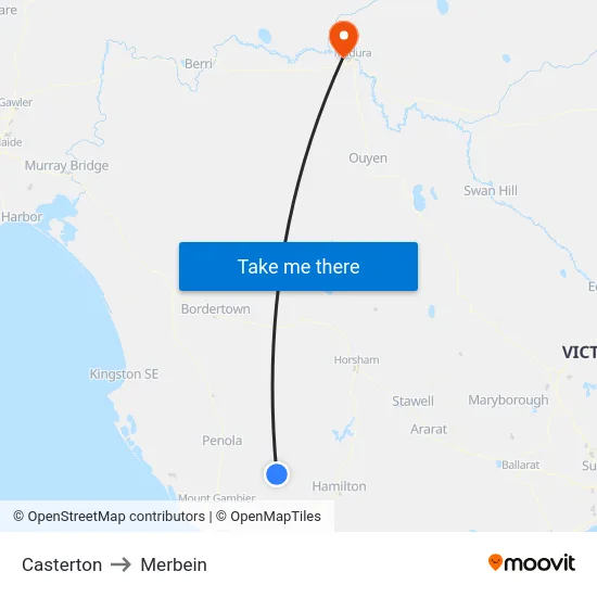Casterton to Merbein map