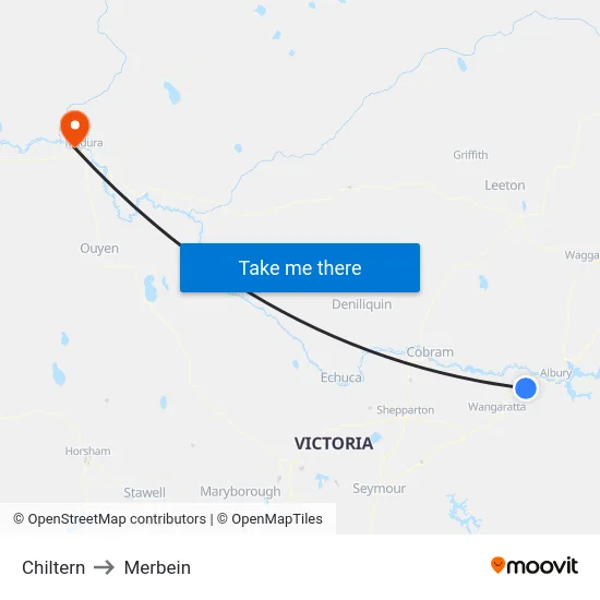 Chiltern to Merbein map