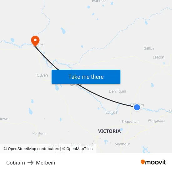 Cobram to Merbein map