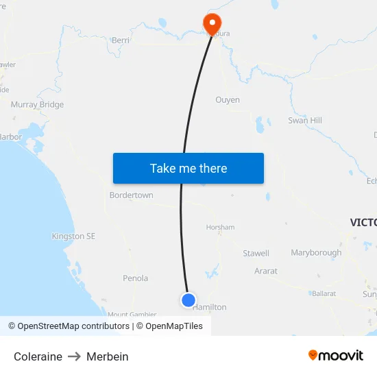 Coleraine to Merbein map