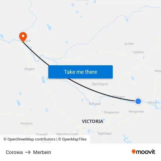 Corowa to Merbein map