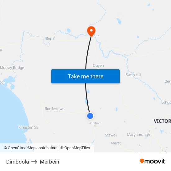 Dimboola to Merbein map