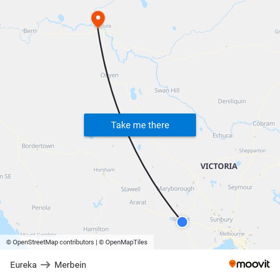 Eureka to Merbein map