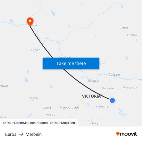 Euroa to Merbein map