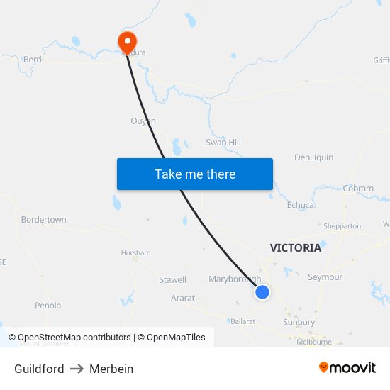 Guildford to Merbein map