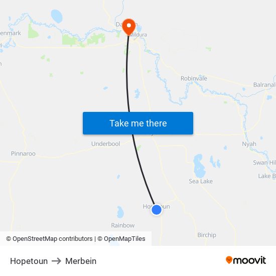 Hopetoun to Merbein map