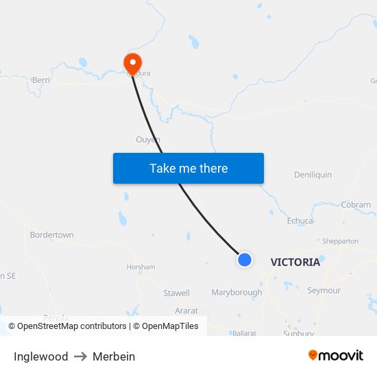 Inglewood to Merbein map