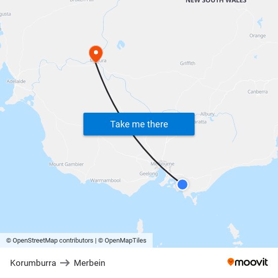 Korumburra to Merbein map