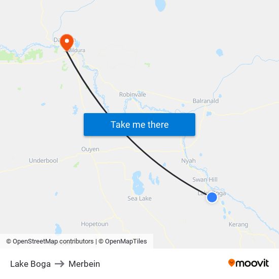 Lake Boga to Merbein map