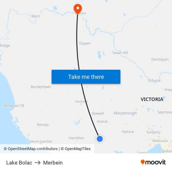 Lake Bolac to Merbein map