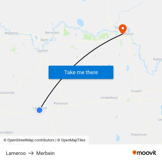 Lameroo to Merbein map