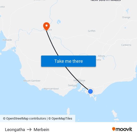 Leongatha to Merbein map