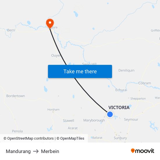 Mandurang to Merbein map