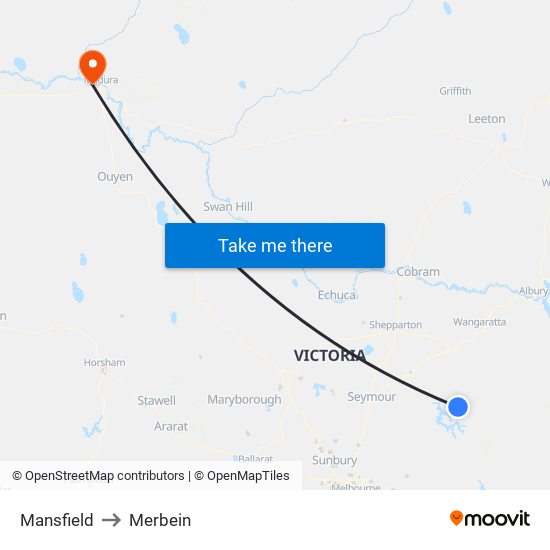 Mansfield to Merbein map