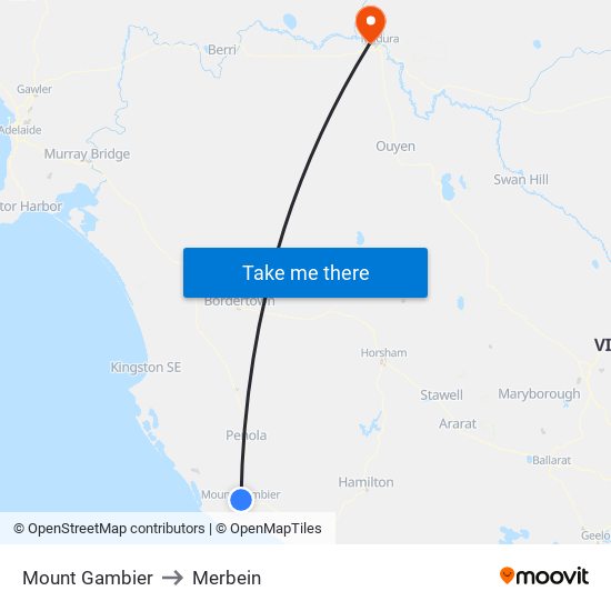 Mount Gambier to Merbein map