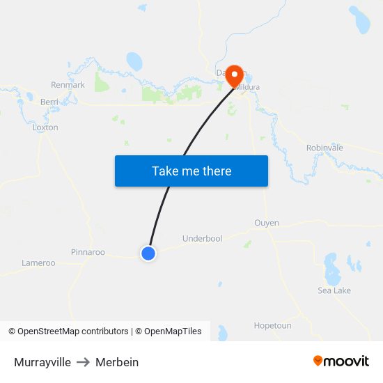 Murrayville to Merbein map