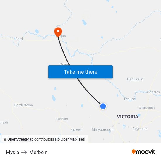 Mysia to Merbein map