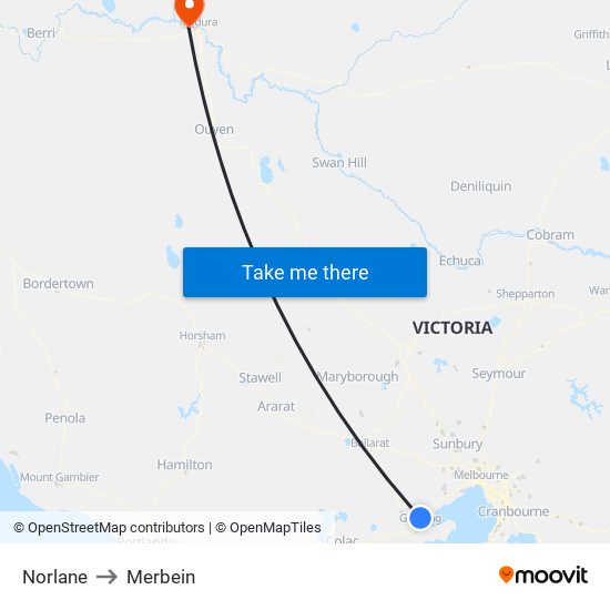 Norlane to Merbein map