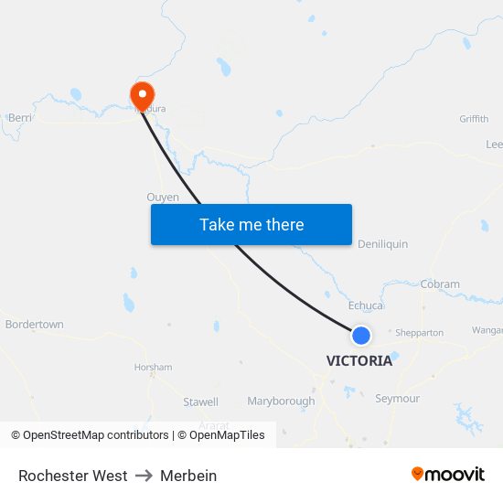 Rochester West to Merbein map