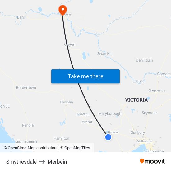 Smythesdale to Merbein map