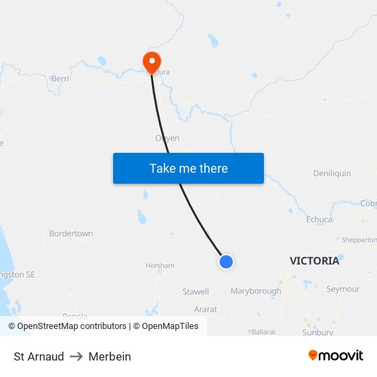 St Arnaud to Merbein map