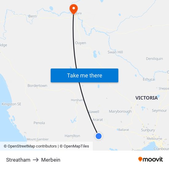 Streatham to Merbein map