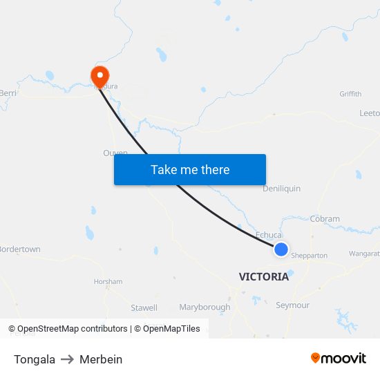 Tongala to Merbein map