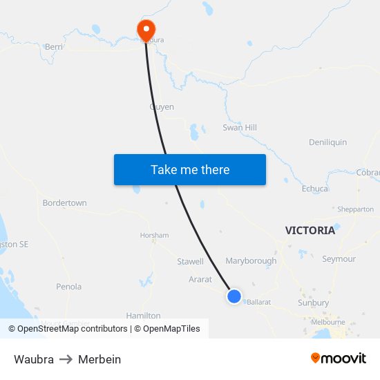 Waubra to Merbein map