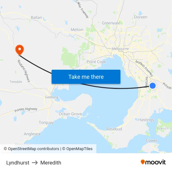 Lyndhurst to Meredith map