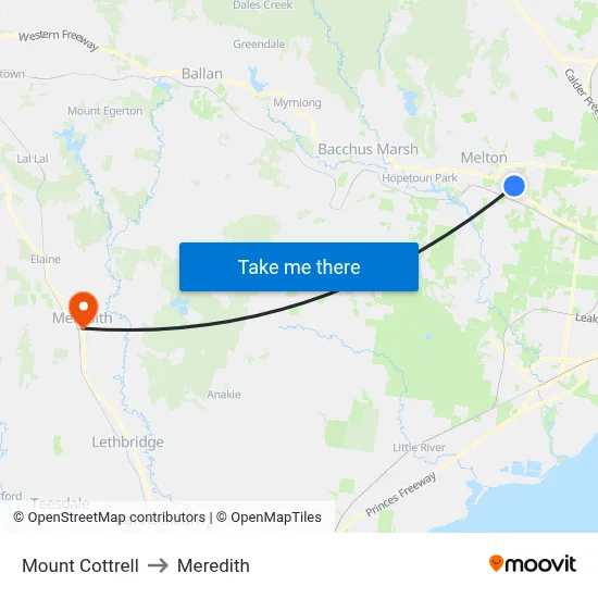 Mount Cottrell to Meredith map