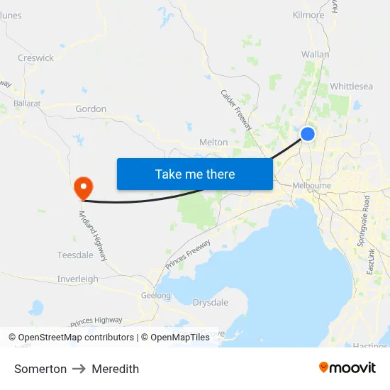 Somerton to Meredith map