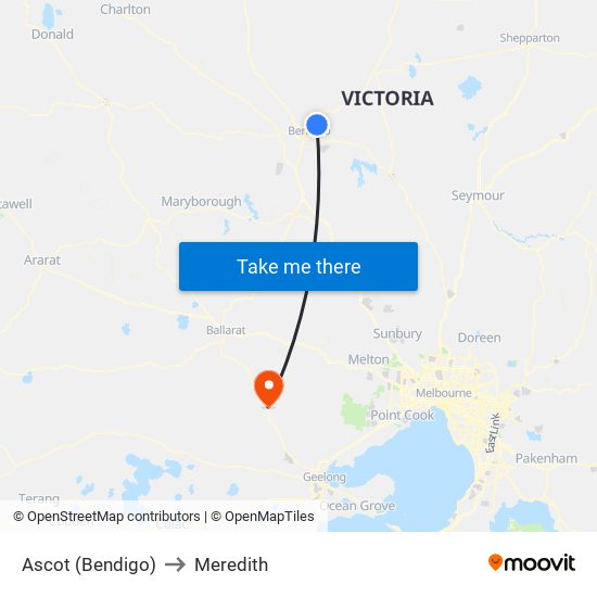 Ascot (Bendigo) to Meredith map